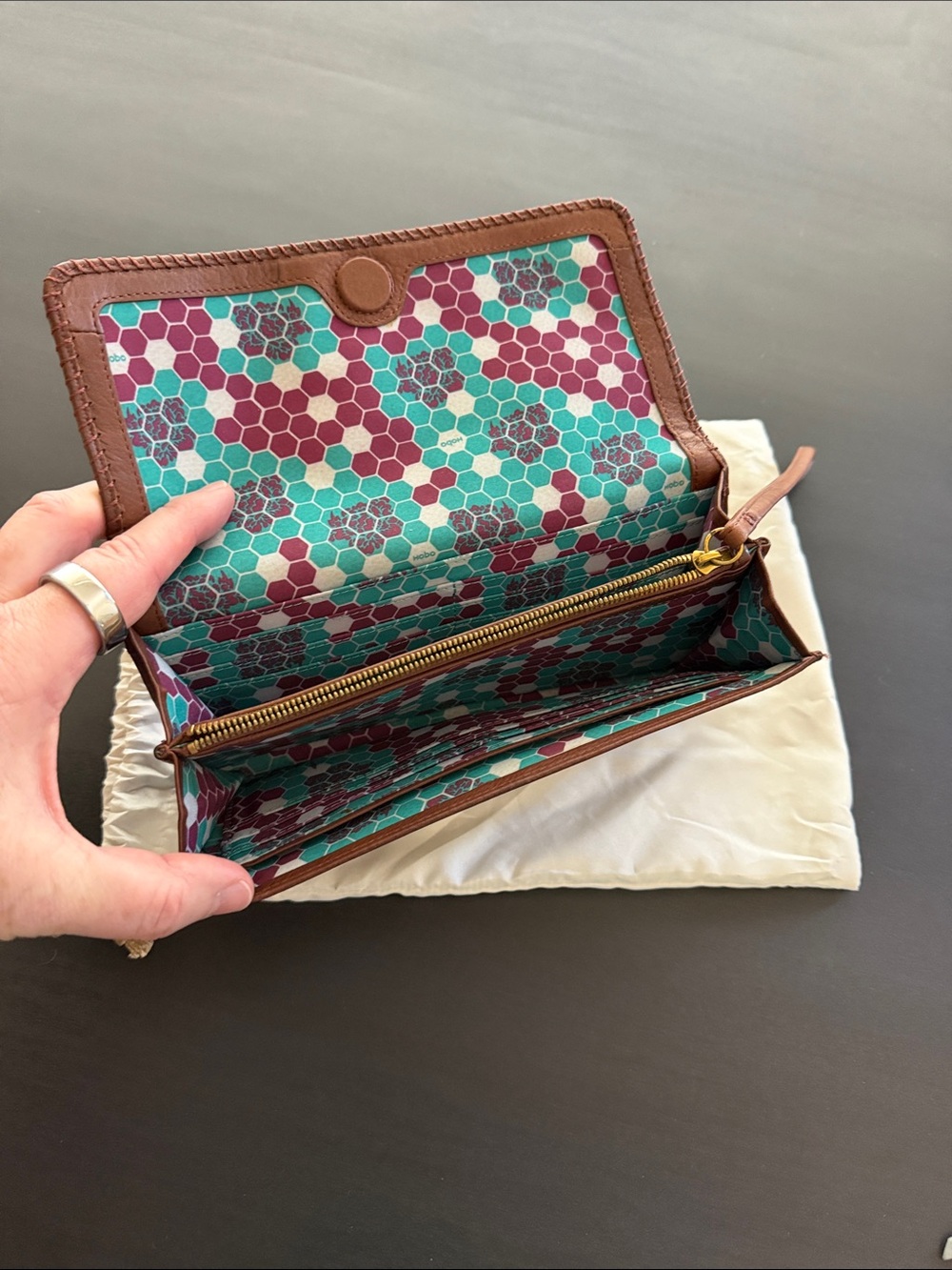 HOBO Chestnut Brown Leather Wristlet Wallet with Wrist Strap - Picture 2 of 7